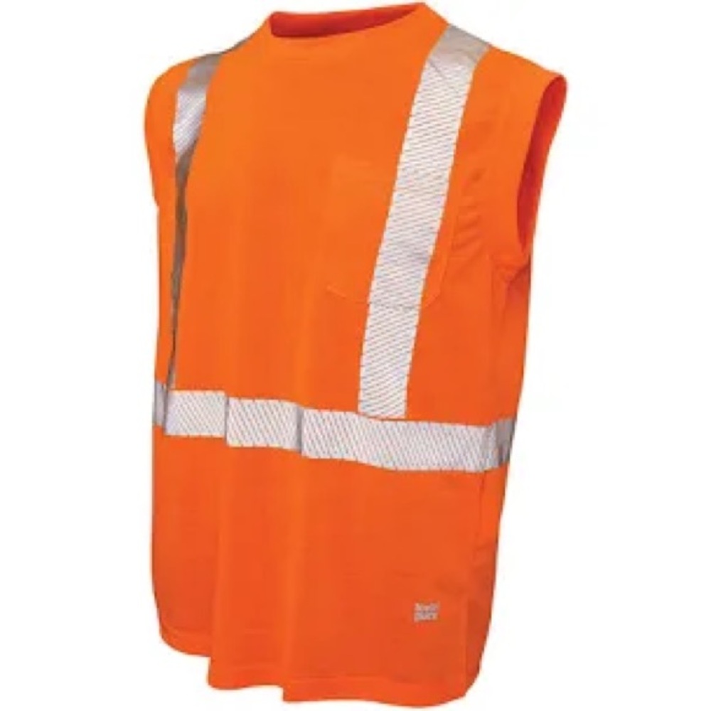 NWT Tough Duck ST15 Safety Sleeveless Shirt-Orange w Gray Reflective Stripes L